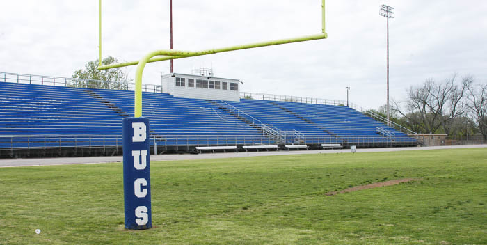 Newton and his Blinn teammates painted these bleachers in 2009, but the team no longer uses this field for games.